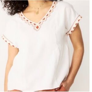 Sonoma Linen Aztec V-neck Dolman Sleeve Embroidered Southwestern Top XXL